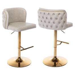 HTUTWOO - Adjustable Bar Stools Set of 2, Swivel Counter Height Chairs, PU Upholstered Barstools with Button Tufted for Kitchen - Beige