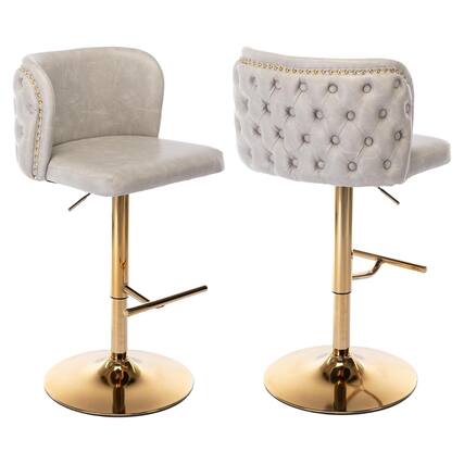 Front. HTUTWOO - Adjustable Bar Stools Set of 2, Swivel Counter Height Chairs,PU Upholstered Barstools with Button Tufted for Kitchen - Beige.