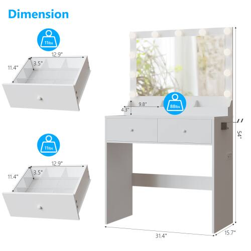 Dimension  
11 lbs  
11.4" x 3.5" x 12.9"  
88 lbs  
31.4" x 15.7"