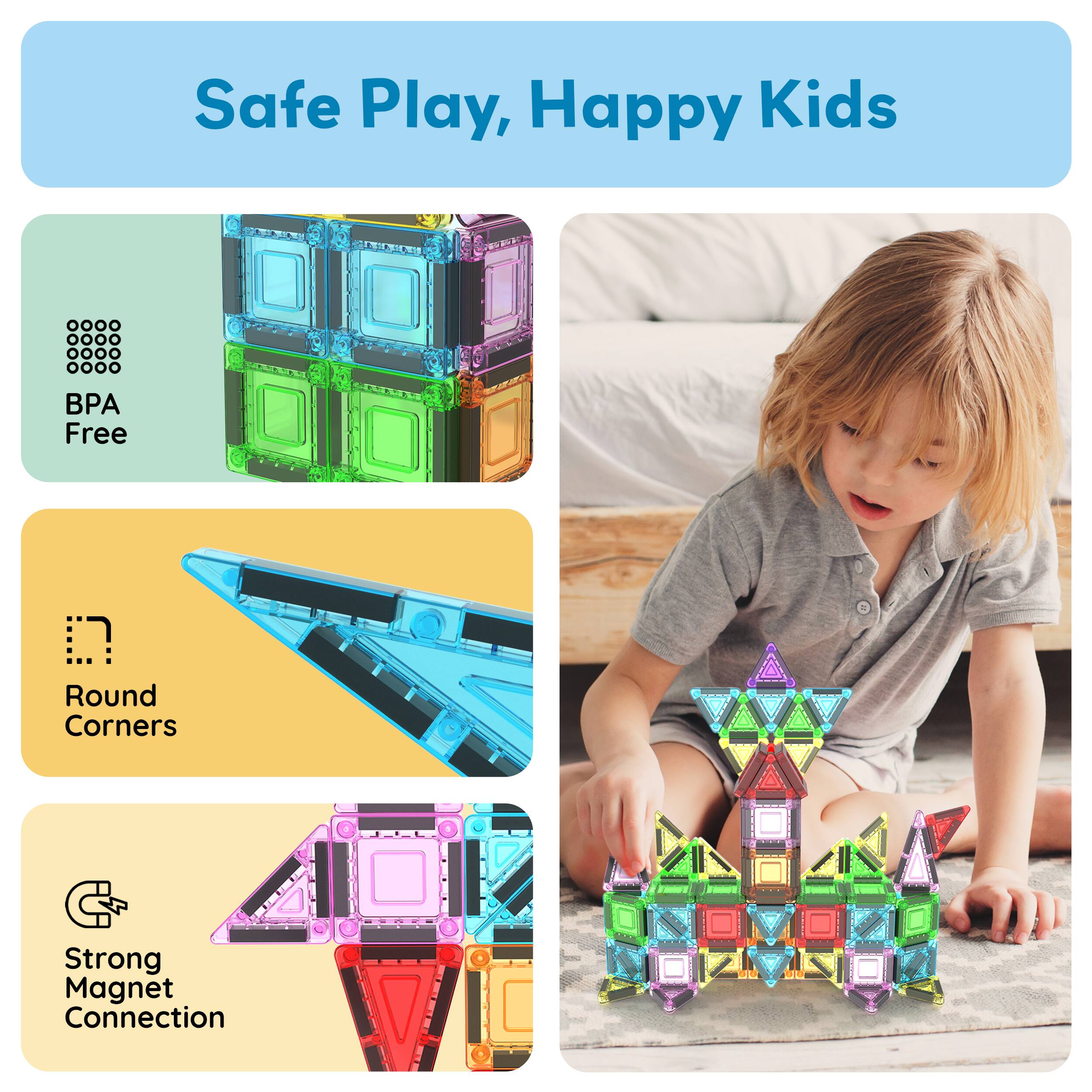 Safe Play, Happy Kids

- BPA Free
- Round Corners
- Strong Magnet Connection
