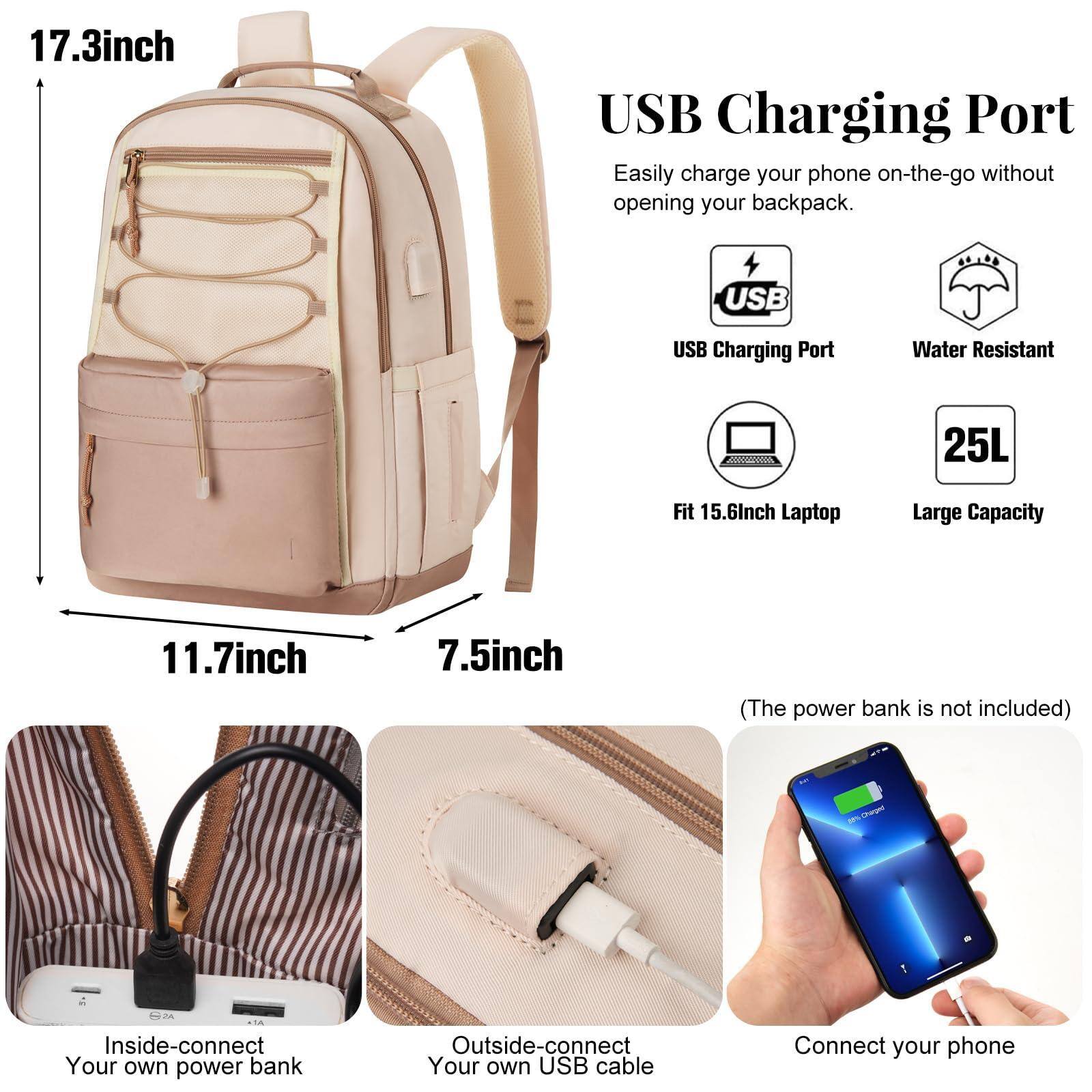 Alt View 2. Live At Space - School Backpack For Teens  Aesthetic College Large Bookbag Women Students Fashion 15 6 Inch Laptop Bag Work Travel - Beige Khaki-17.3 inch.