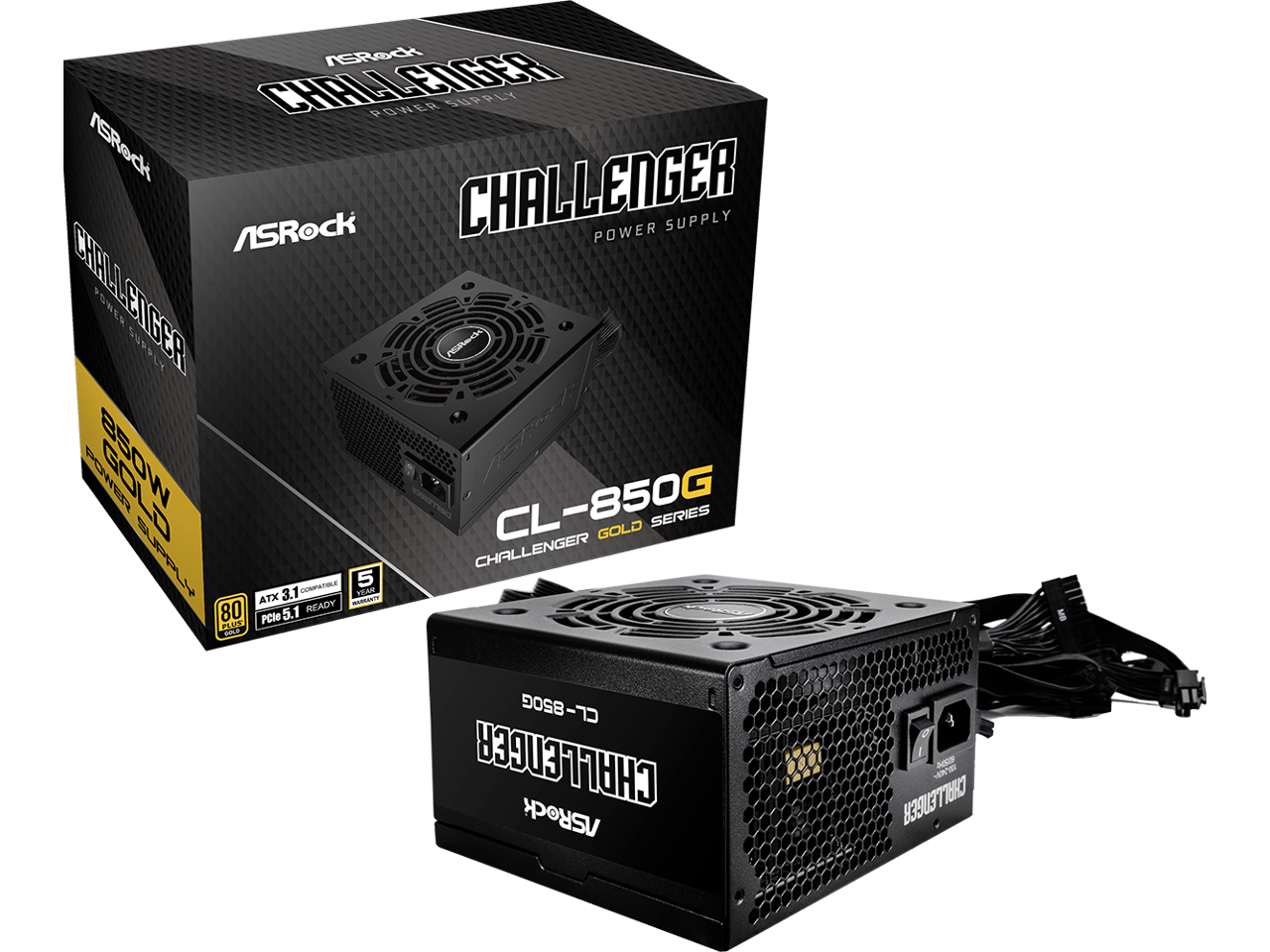 ASRock Challenger Power Supply
CL-850G
Challenger Gold Series
850W
80 PLUS GOLD
ATX 3.1 Compatible
PCIe 5.0 Ready
5 Year Warranty