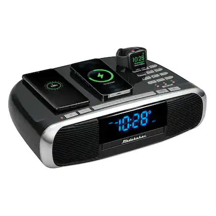 Front. Studebaker - Workstation Hi-Fi CD Clock Radio and Wireless Charging Station - Black.