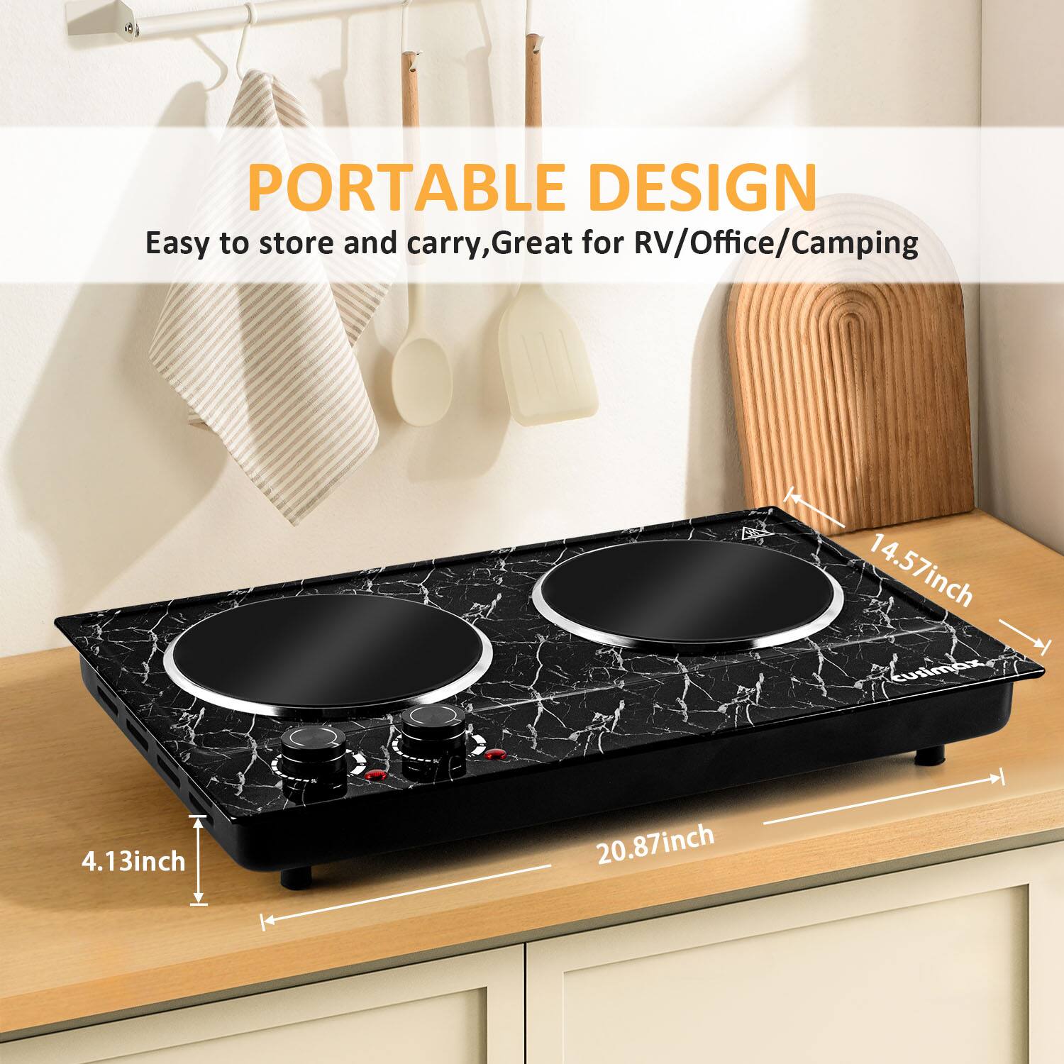 PORTABLE DESIGN  
Easy to store and carry, Great for RV/Office/Camping  

14.57 inch  
4.13 inch  
20.87 inch