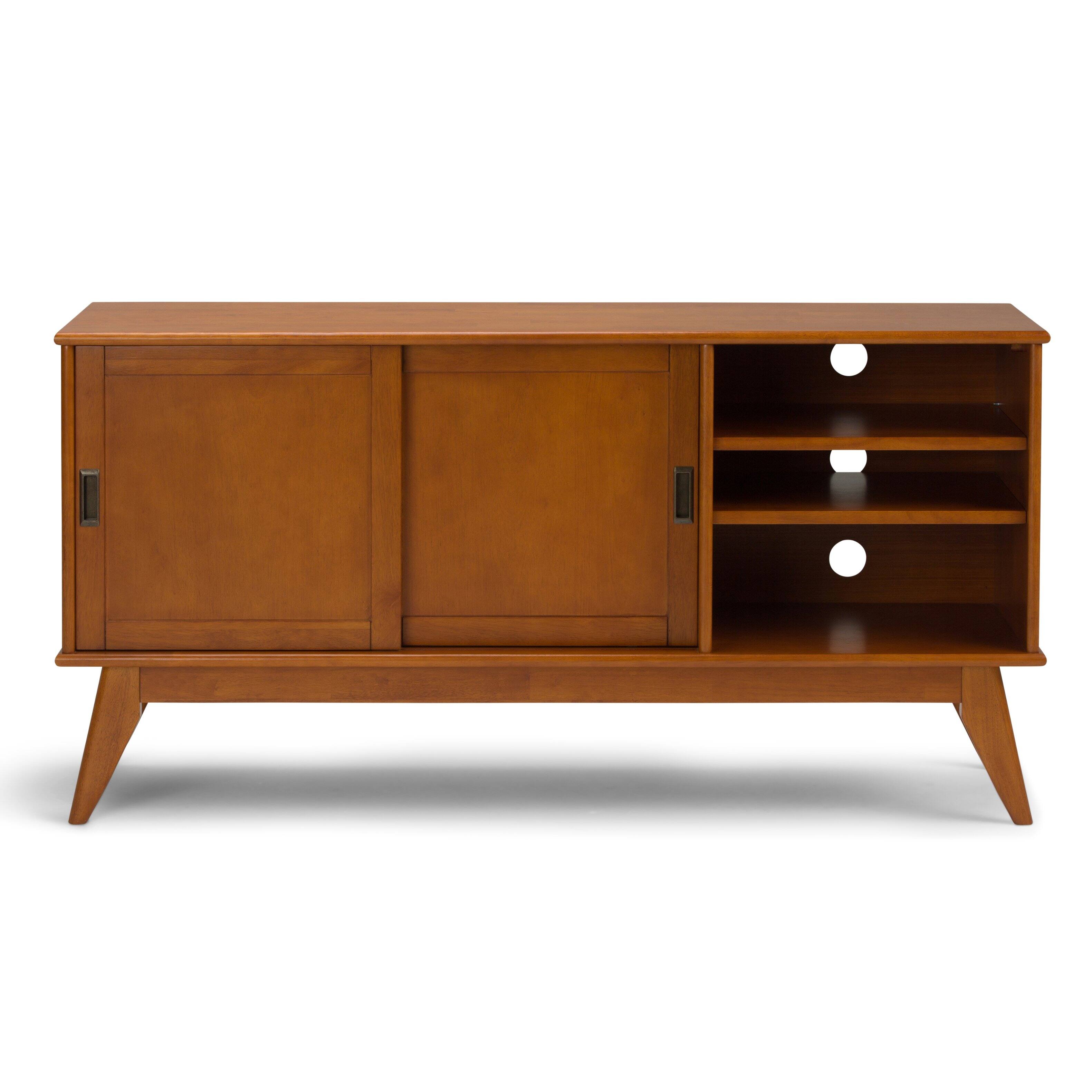 Alt View 7. Simpli Home - Draper SOLID HARDWOOD Mid Century Medium TV Media Stand in Teak Brown For TVs up to 65 inches - Teak Brown.