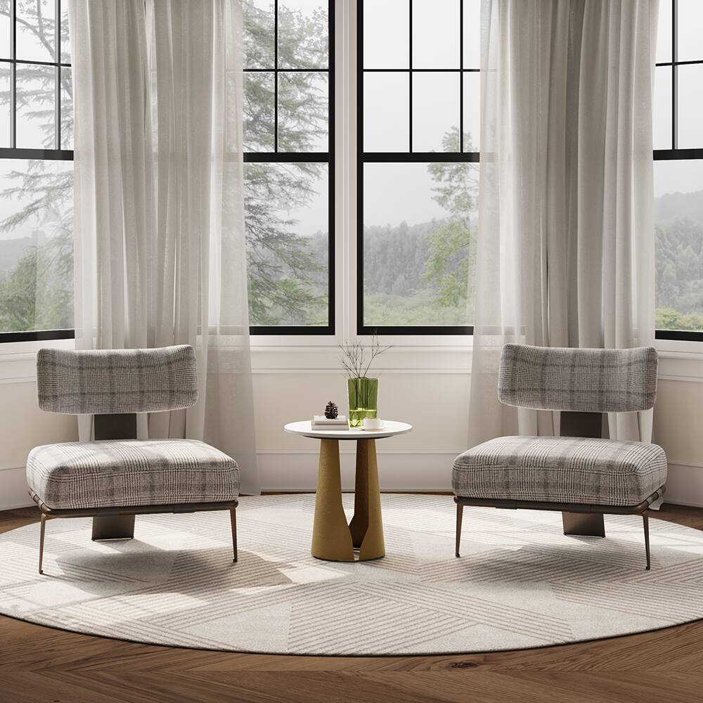 Angle. POVISON - 17.32" Modern Round Side Table, Modern Sintered Stone End Table, Metal Base, White & Golden - White & Golden.