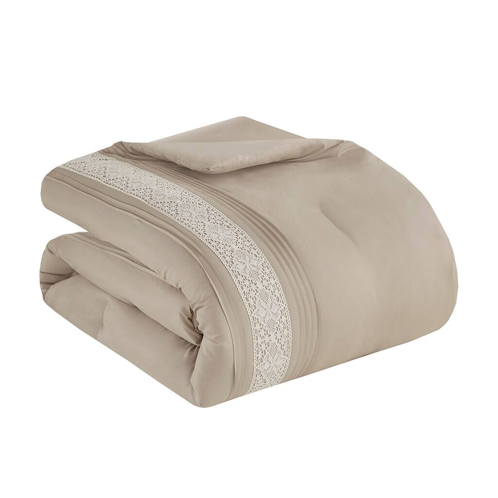 Alt View 3. Gracie Mills - Gracie Mills 7-Piece Farmhouse Lace Trim Comforter Set with Throw Pillows - Taupe.