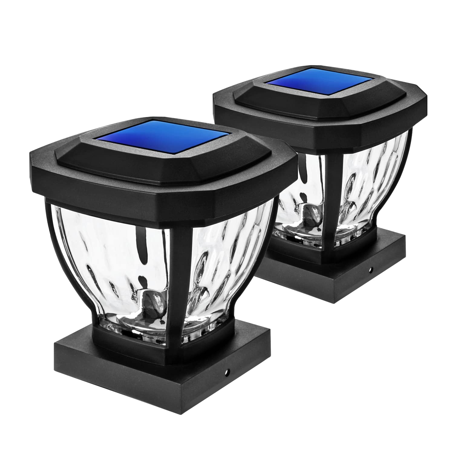 Home Zone Security - ELI0961V 2 Pack Solar Post Cap Lights, Decorative Glass LED 4x4 Post, Weather Resistant, Black