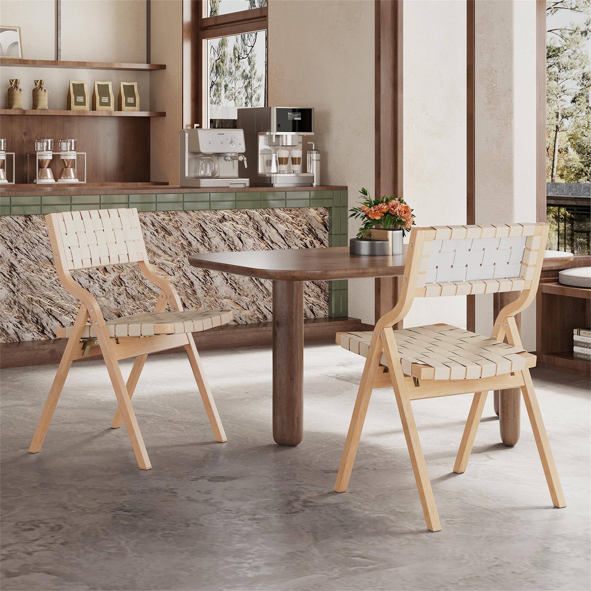Alt View 2. Boyel Living - Wood Folding Chairs Indoor Stackable Dining Chairs Set of 2 - Beige.