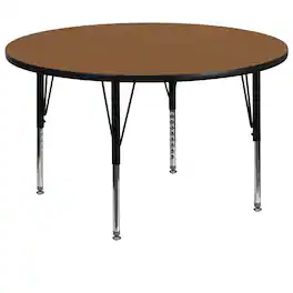 Flash Furniture - Wren 60'' Round Oak Thermal Laminate Activity Table - Height Adjustable Short Legs - Brown