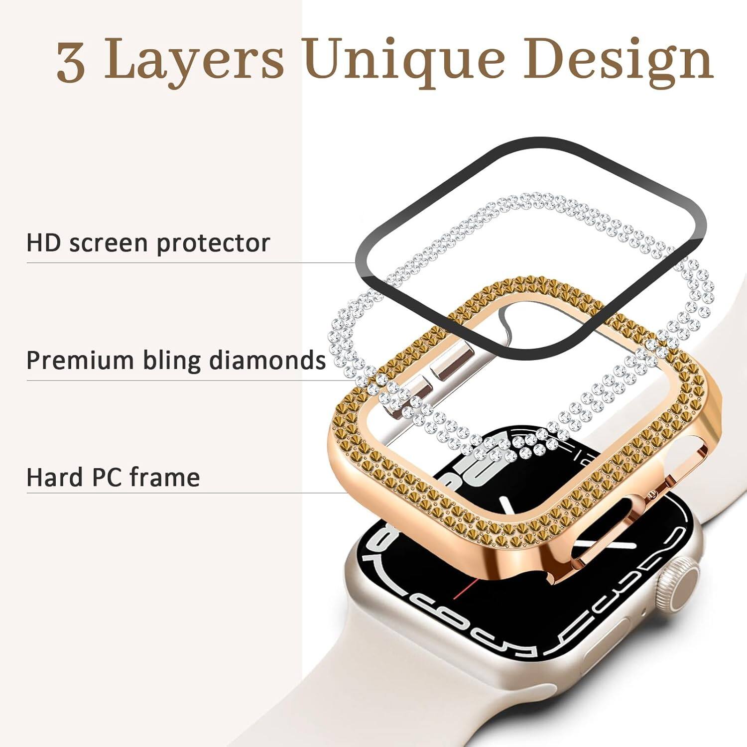 3 Layers Unique Design  
HD screen protector  
Premium bling diamonds  
Hard PC frame