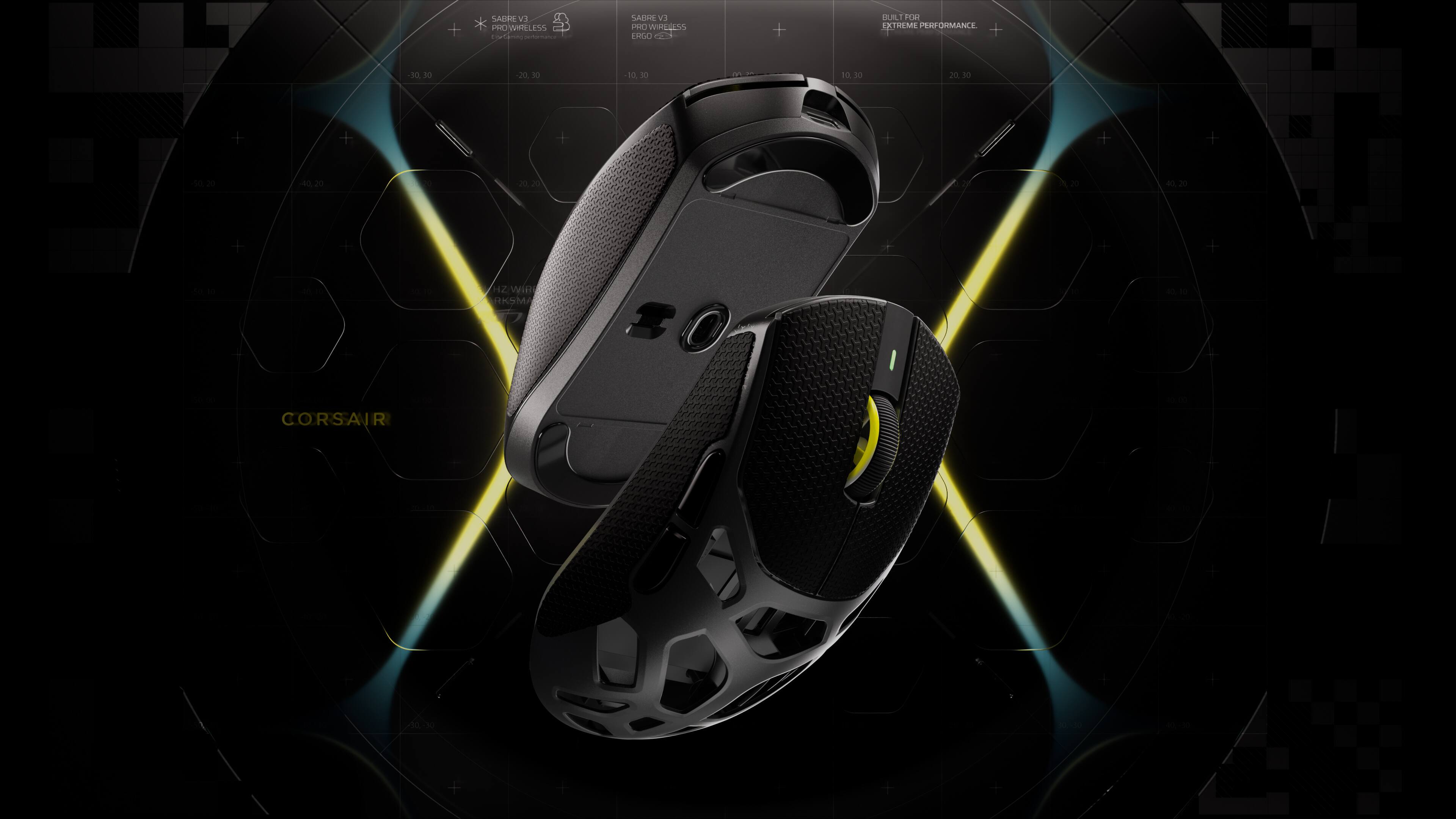 SABRE SW PRO WIRELESS  
SABRE CA PRO WIRELESS  

10,00 FOR EXTREME PERFORMANCE  

-30,30  
20.3 <  
10,3  
50.30  
20,30  

-50/20  
-40.20  
0.29  
30/20  
40.20  

50:10  
10:10  
30/10  
40.10  

WIR RKSMA  

CORSAIR