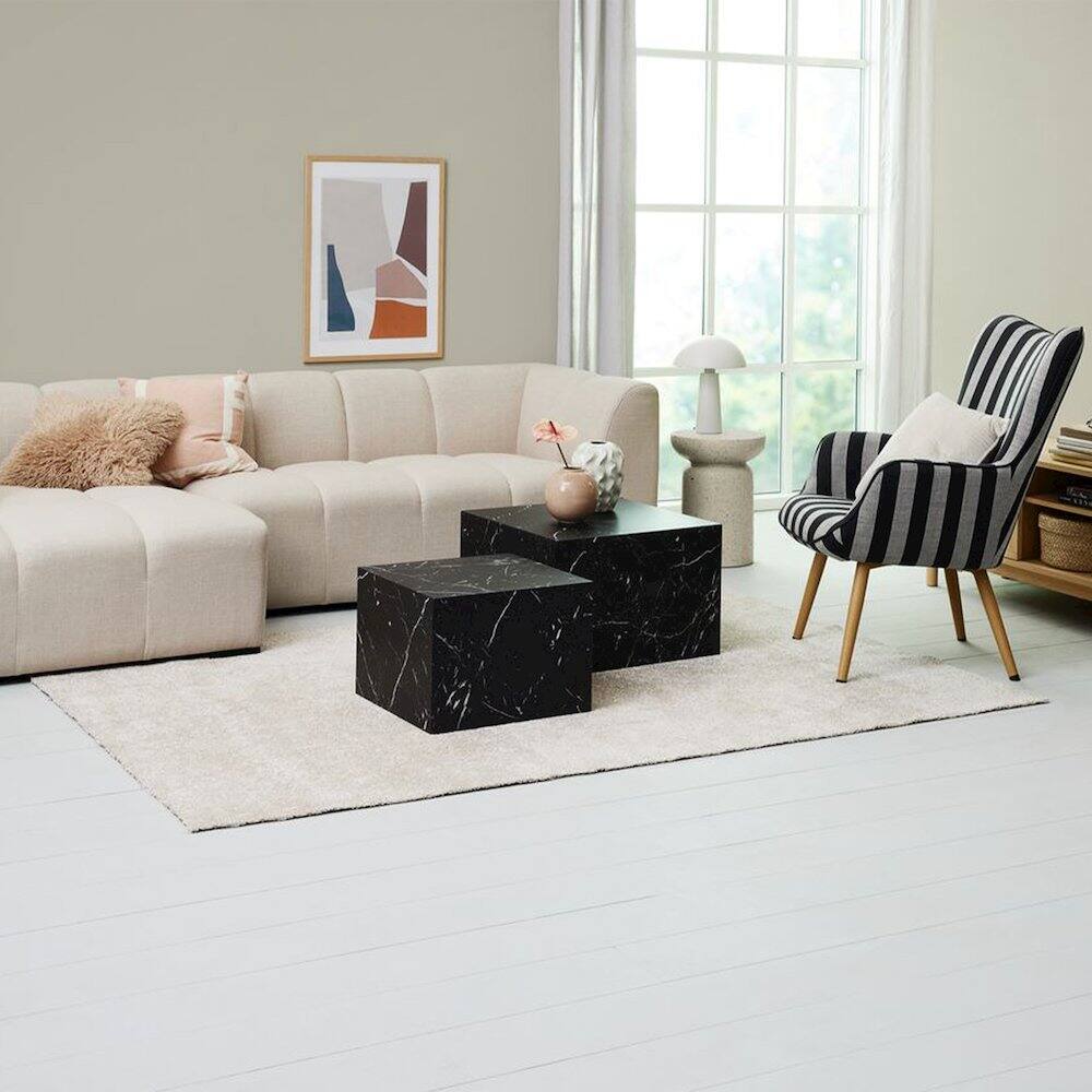 Left. Caffoz - Nesting Coffee Tables - Set of 2 Square Faux Marble Design - Marble Black.