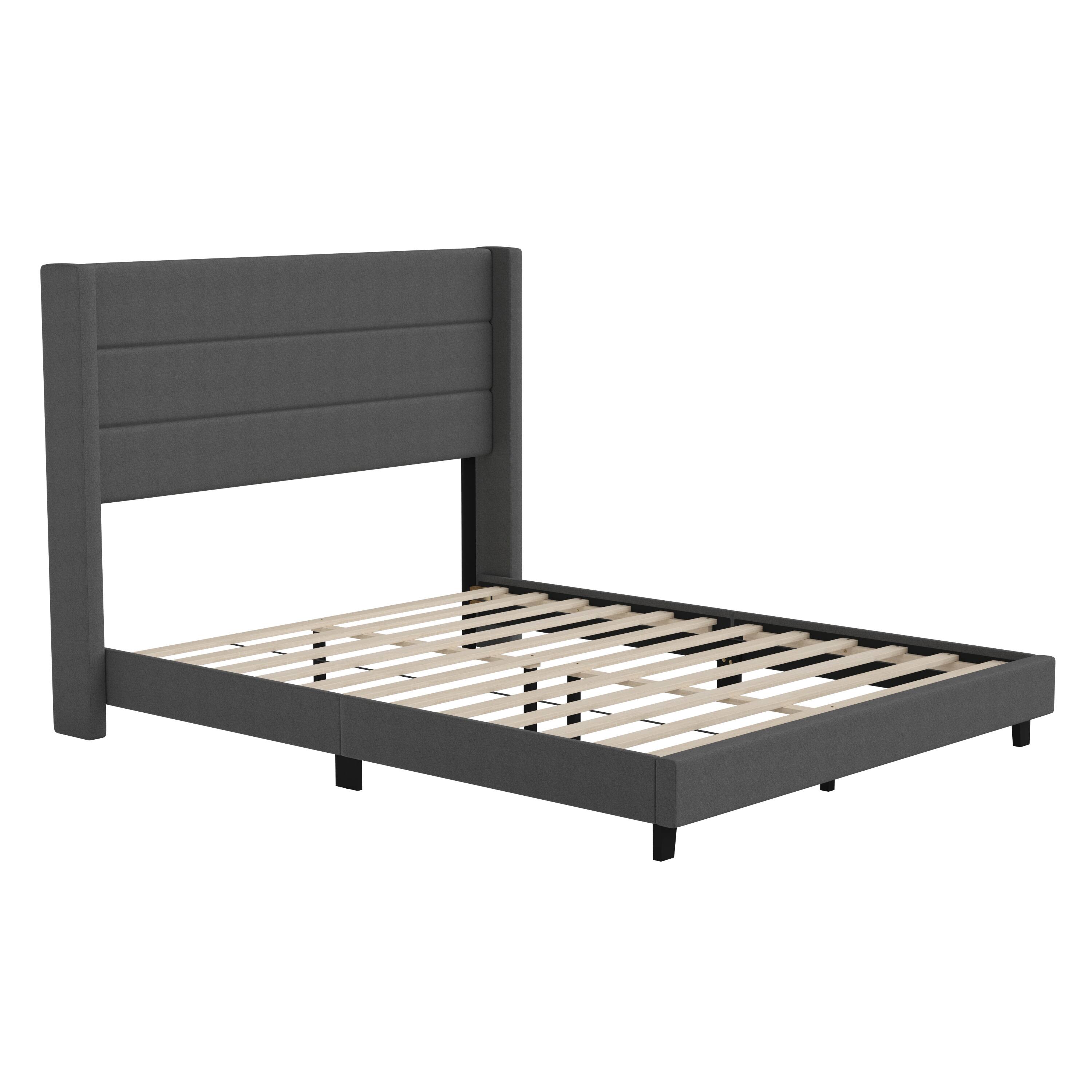 Alt View 1. Emma + Oliver - Upholstered Platform Bed with Wingback Headboard - Charcoal.