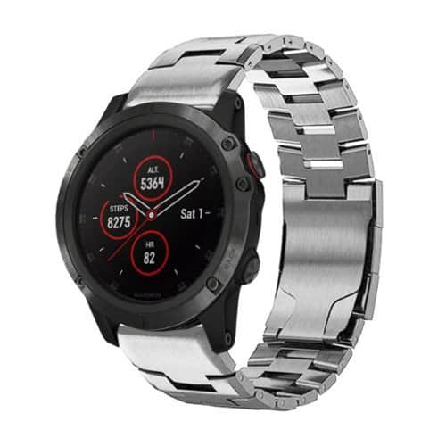 StrapsCo - Vented Titanium Bracelet QuickFit 22 Metal Watch Band Strap For Garmin Fenix 5 & 5 Plus - Silver