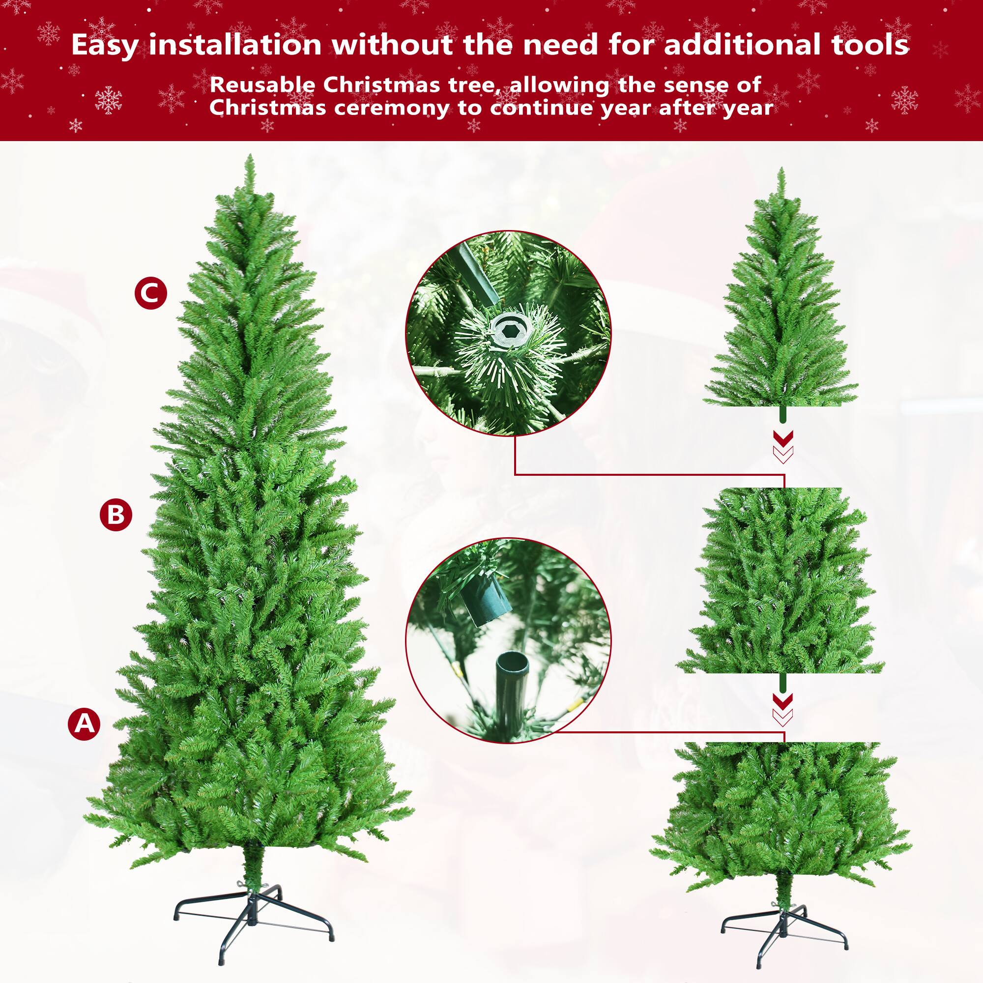 Easy installation without the need for additional tools  
Reusable Christmas tree, allowing the sense of Christmas ceremony to continue year after year