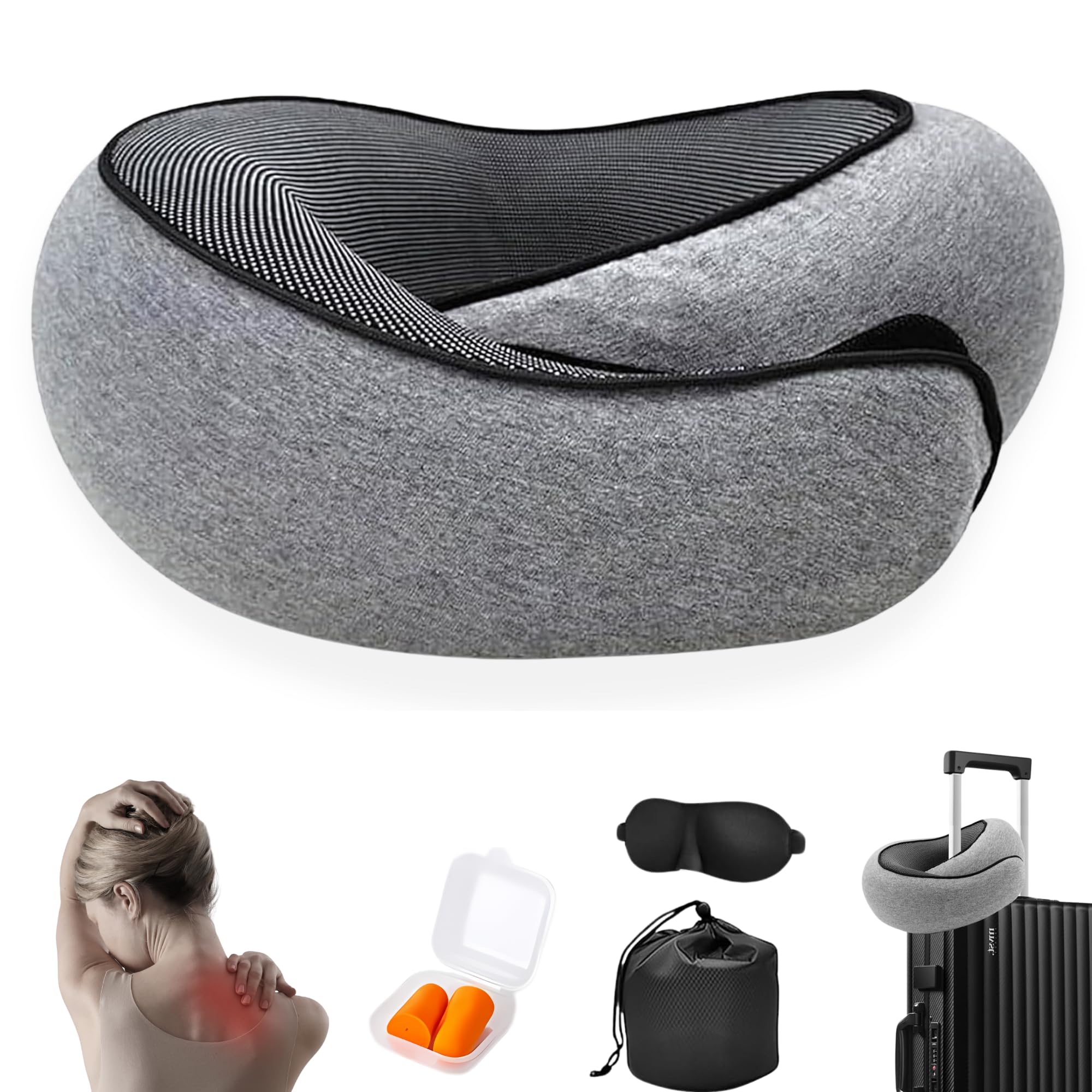 Pacoar Cade - 2024 Neck Pillow Travel 360° Pillows For Airplanes Traveling Aircraft Memory Foam (gray) [Travel Comfort Redefined] - Default