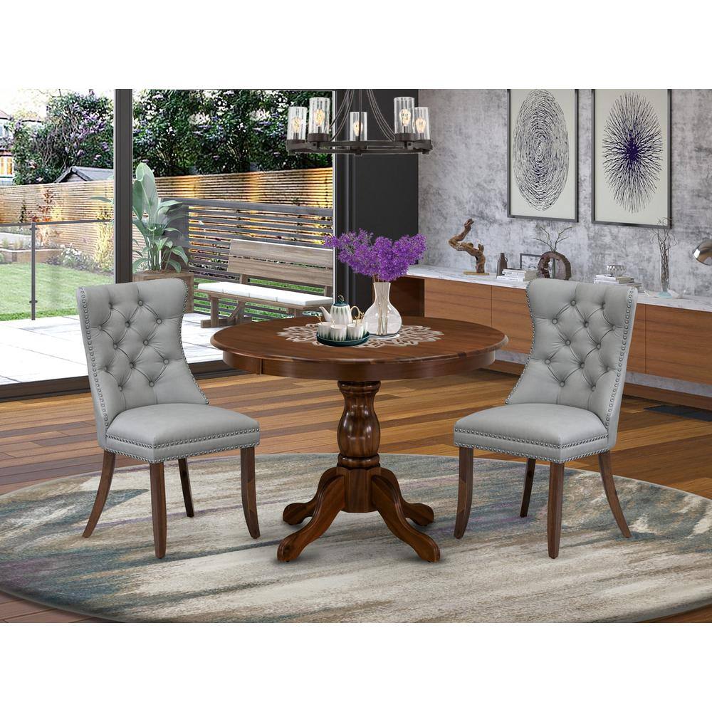 Left. East West Furniture - East West Furniture HBDA3-AWA-27 3 Piece Dining Room Table Set Includes a Round Kitchen Table and 2 Upholstered Parson - Brown.