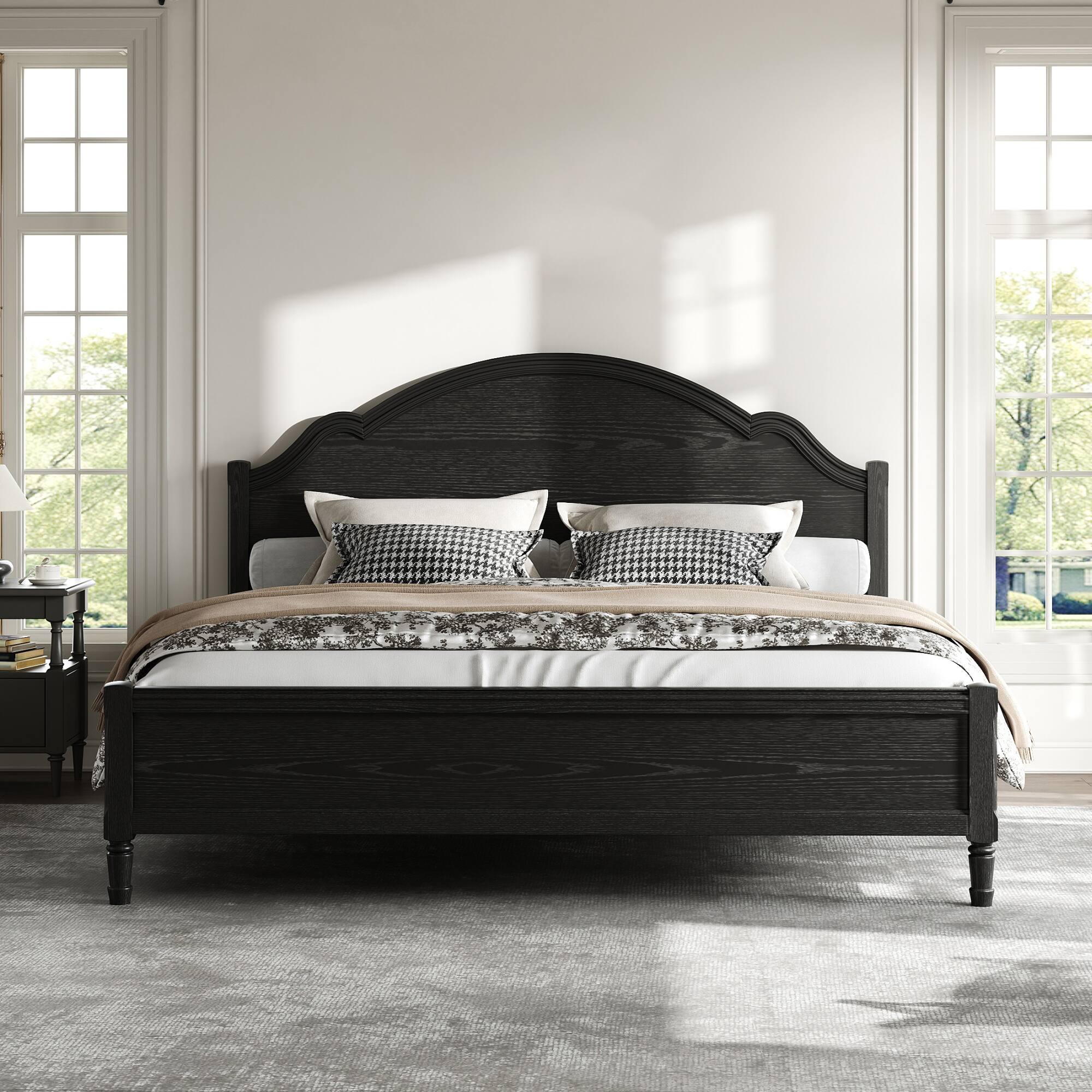 Angle. Whisen - King Size Platform Bed Frame with Arched Headboard and Footboard for Bedroom Furniture, No Box Spring Needed - Black.
