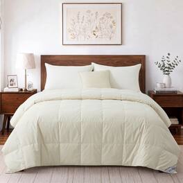 Puredown - Luxury Cotton Jacquard Lightweight 75% Down Blanket, Soft & Breathable Bed Blanket, 90x90" - Cream