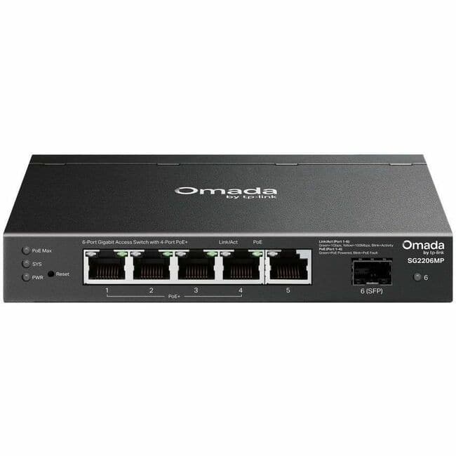 TP-Link - Omada Access 6-Port Gigabit Switch with 4-Port PoE+ - 5 Ports - Manageable - Gigabit Ethernet - 10/100/1000Base-T - Black