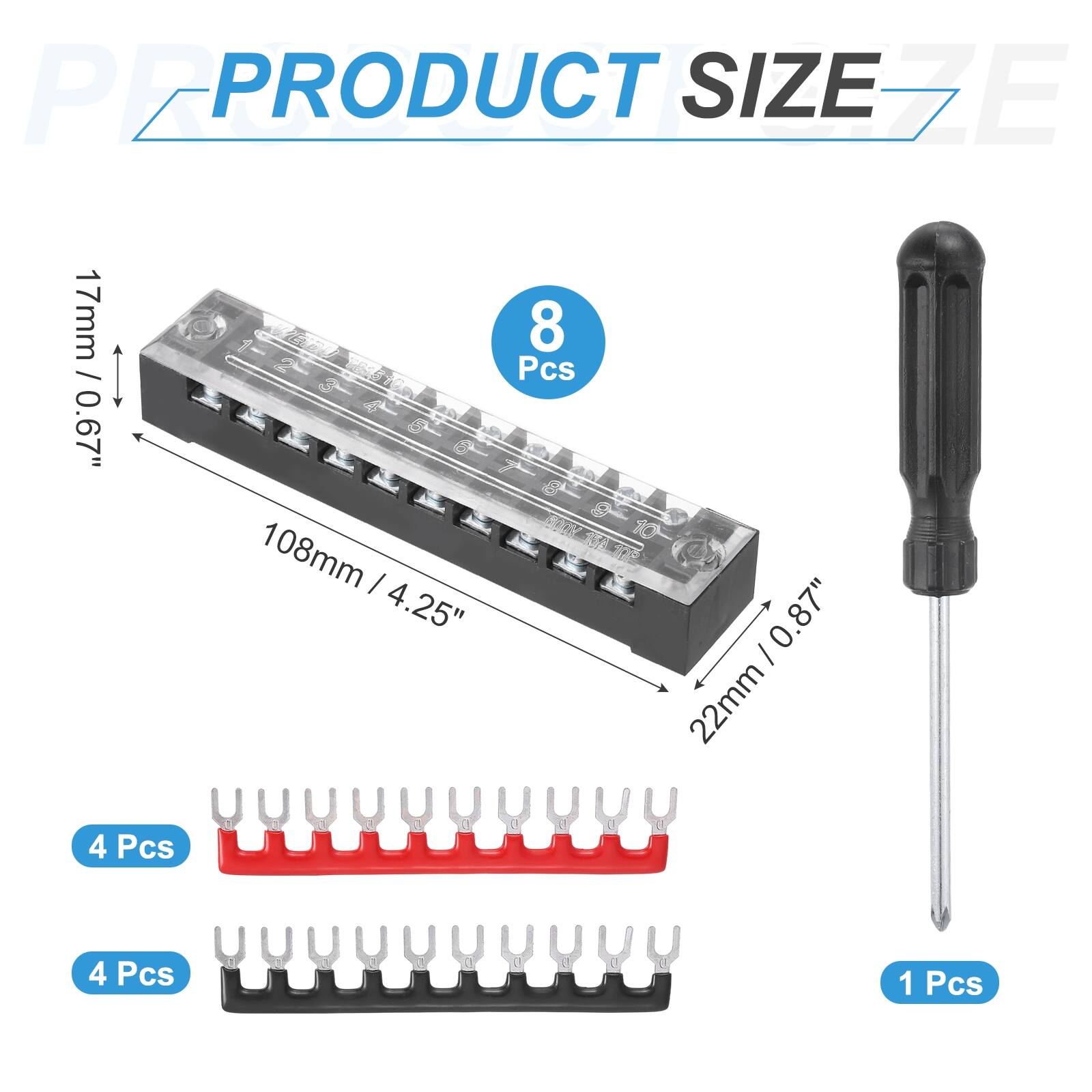 PRODUCT SIZE

- 17mm / 0.67" 4 Pcs
- 108mm / 4.25" 8 Pcs
- 22mm / 0.87" 4 Pcs
- 22mm / 0.87" 1 Pcs