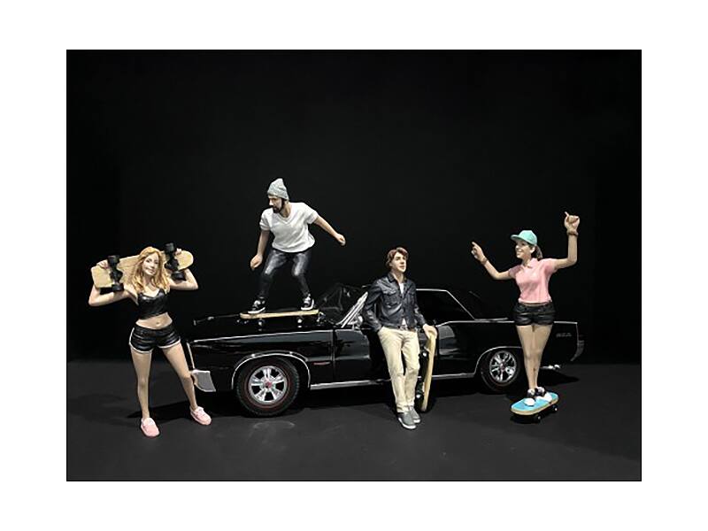 Front. American Diorama - Skateboarders Figurines 4 piece Set for 1/24 Scale Models by American Diorama - Multi.