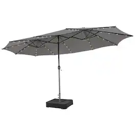 Costway - 15Ft Patio Double-Sided Solar LED Market Umbrella Crank 36 Lights Base - Gray