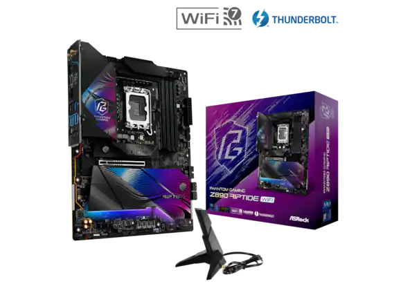 Sure, here is the corrected and grouped text:
- **WIFI 7**
- **THUNDERBOLT™**
- **PHANTOM GAMING**
- **Z890 RIPTIDE**
- **WiFi**
- **ROHS**
- **ASRock**
- **281**
- **GAMING**
- **Z890 RIPTIDE**
- **WiFi**
- **THUNDERBOLT**