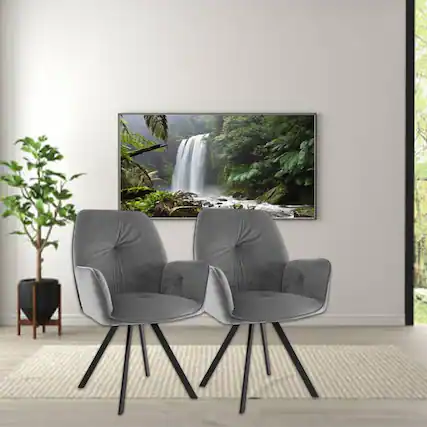 Front. Hivvago - Set of 2 Swivel Accent Chairs with Wide Back and Metal Legs - Gray.