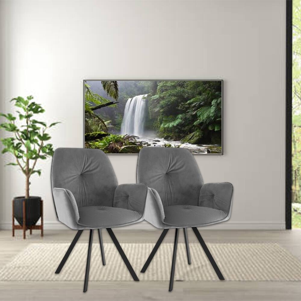 Front. Hivvago - Set of 2 Swivel Accent Chairs with Wide Back and Metal Legs - Gray.