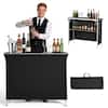 Front. VEVOR - Folding Portable Bar Table, 43.3 x 15.2 x 34.8 in, with Carry Bag, Storage Shelf, and Detachable Skirt, Quick and Easy - Black.