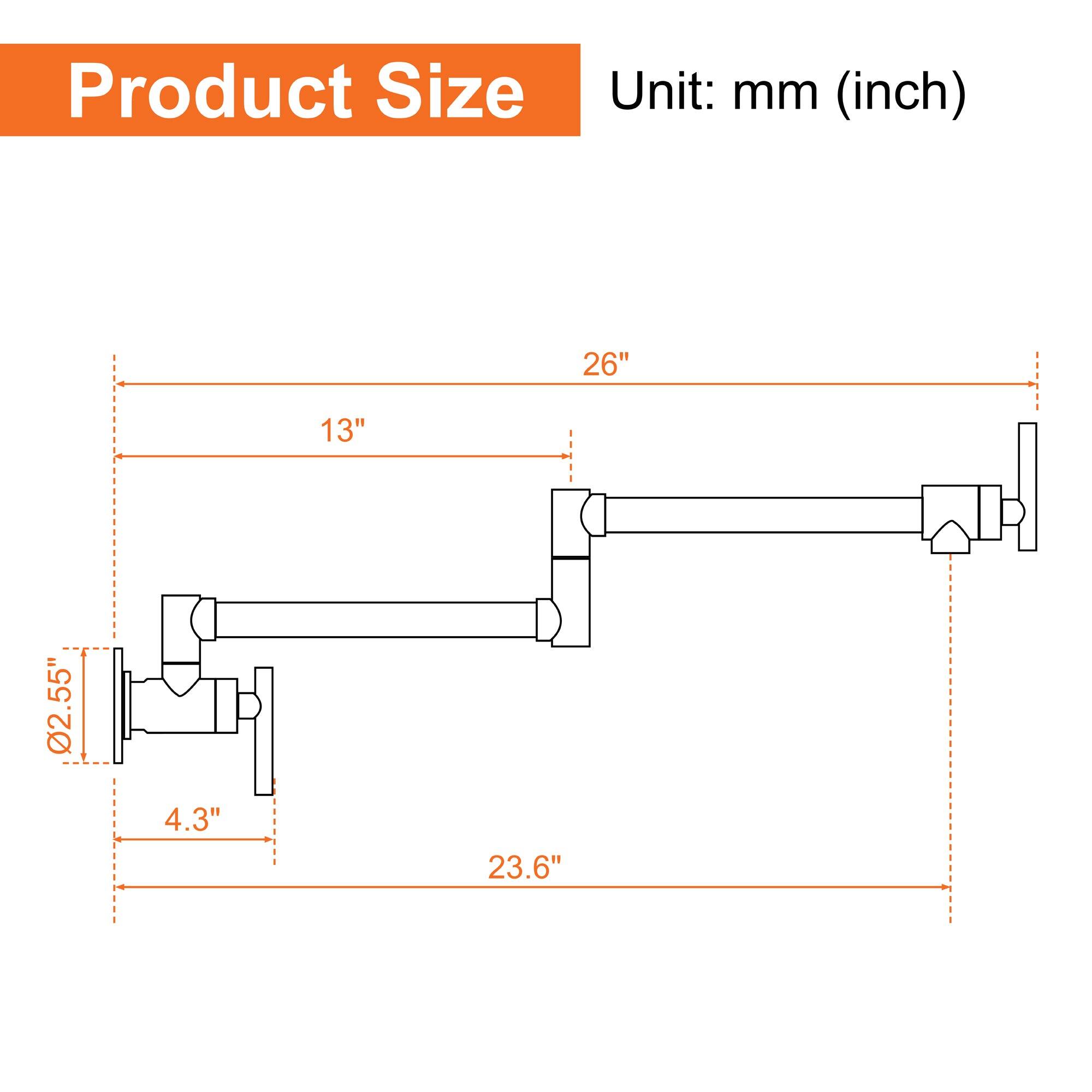 Product Size  
Unit: mm (inch)  

- 26"  
- 13"  
- 02.55"  
- 4.3"  
- 23.6"