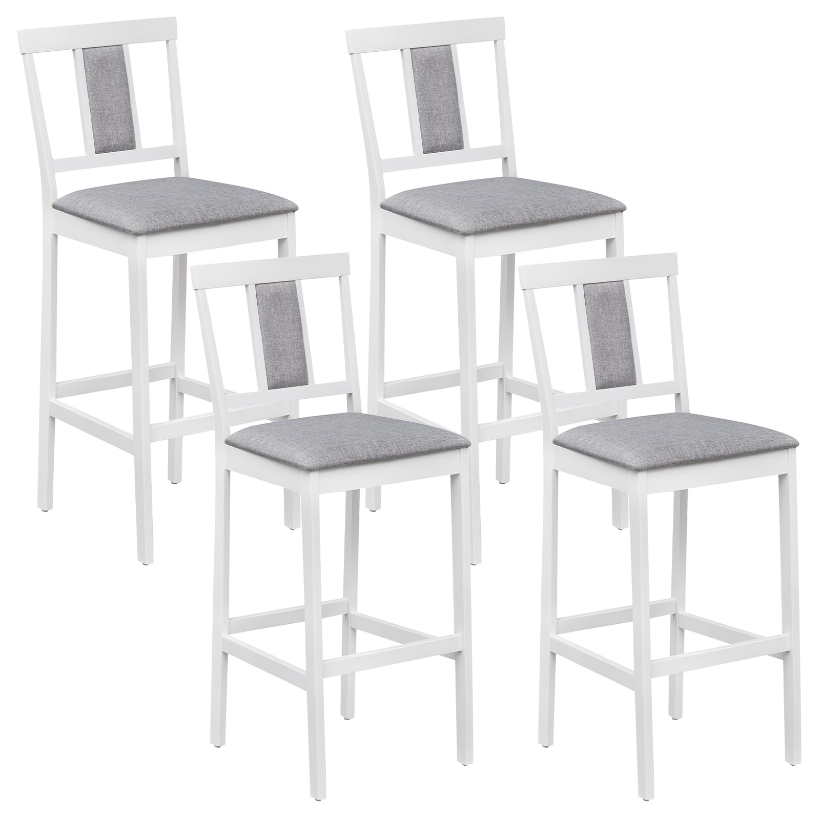 Costway - Upholstered Barstool Set of 4, Modern 29.5" Bar Height Kitchen Island Stool - White + Gray