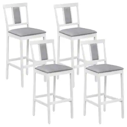 Front. Costway - Costway Upholstered Barstool Set of 4, Modern 29.5" Bar Height Kitchen Island Stool - White + Gray.