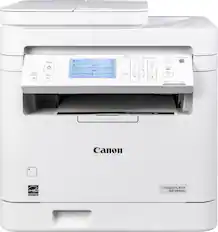 The image shows a white Canon printer with a blue LCD screen on the front. The printer is currently displaying the "Home" menu, which allows the user to access various settings and functions. The printer is also equipped with a "Copy" and "Scan" menu, as well as a "Clear" button for resetting the device. The printer is designed to be energy-efficient and environmentally friendly, as indicated by the Energy Star logo on the front.