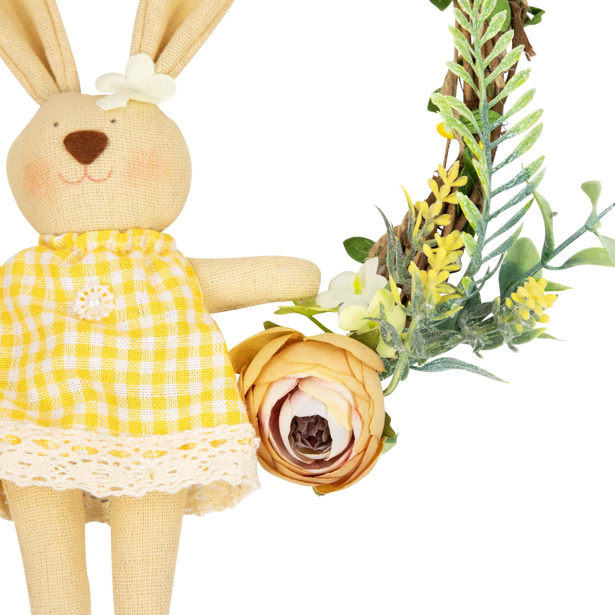 Alt View 4. Northlight - Bunny with Flowers Artificial Easter Twig Wreath - 10" - Brown.