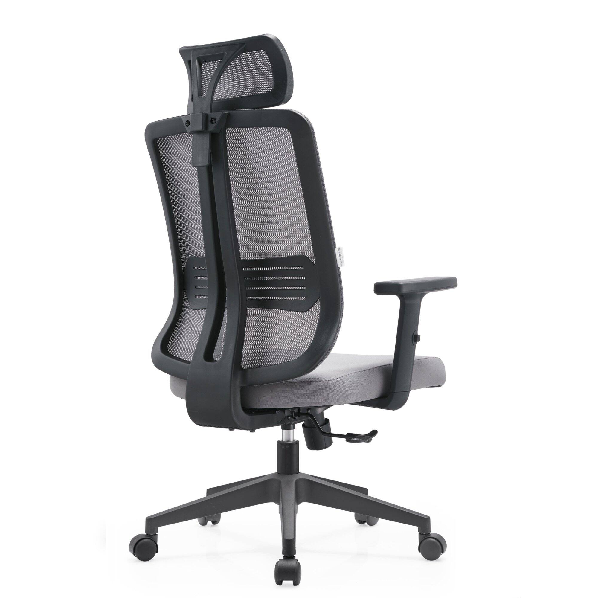 Alt View 4. LeisureMod - Nift Mesh Office Desk Chair with Headrest, Adjustable Height, Tilt, Armrests & Durable ABS Frame - Grey.