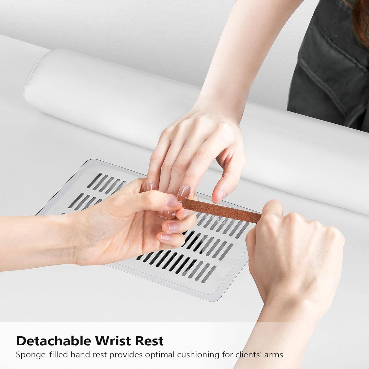 Detachable Wrist Rest  
Sponge-filled hand rest provides optimal cushioning for clients' arms