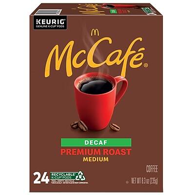 1 KEURIG GENUINE K-CUP PODS  
McCafé  
DECAF PREMIUM ROAST MEDIUM COFFEE  
RECYCLABLE  
24 K-CUP PODS  
NET WT 8.3 OZ (235g)
