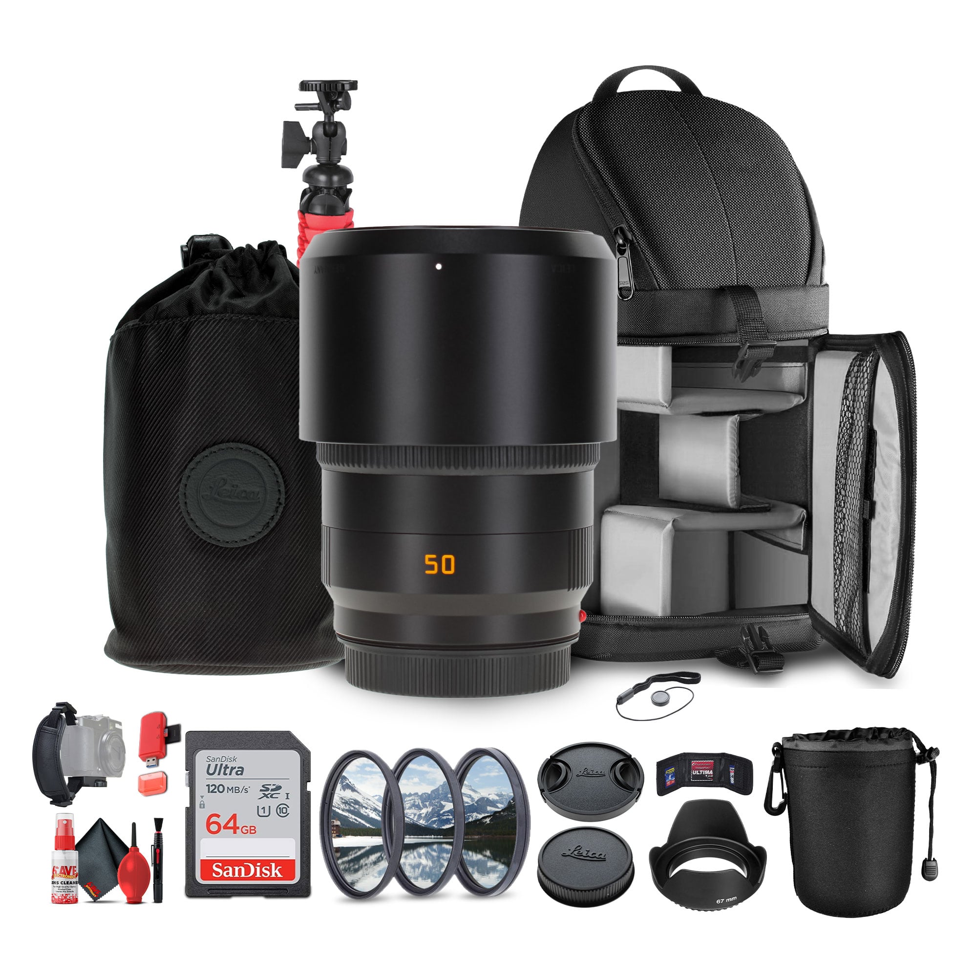 Leica - APO-Summicron-SL 50mm f/2 ASPH. Lens + Sling Backpack + 64GB Memory Card + More - Black