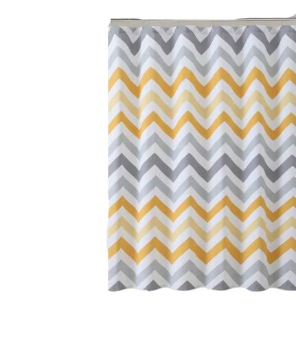 Angle. Kate Aurora - Kate Aurora 100% Cotton Modern Chevron Fabric Shower Curtain - Standard Size - Yellow - Yellow.