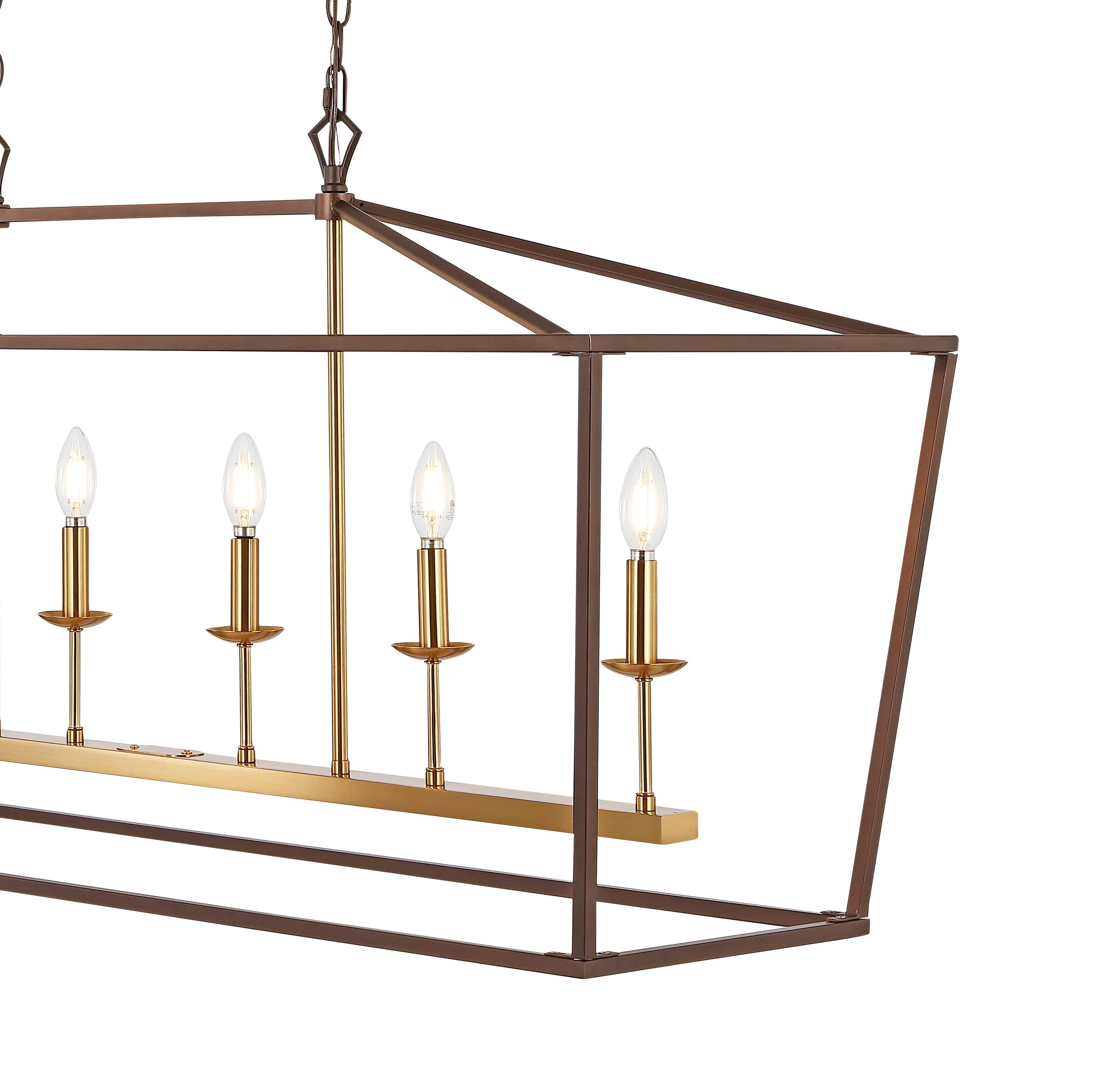 Alt View 4. Jonathan Y - Pagoda 49" 6-Light Classic Traditional Metal Linear Cage Lantern LED Pendant, Oil Rubbed Bronze/Brass Gold - Oil Rubbed Bronze.