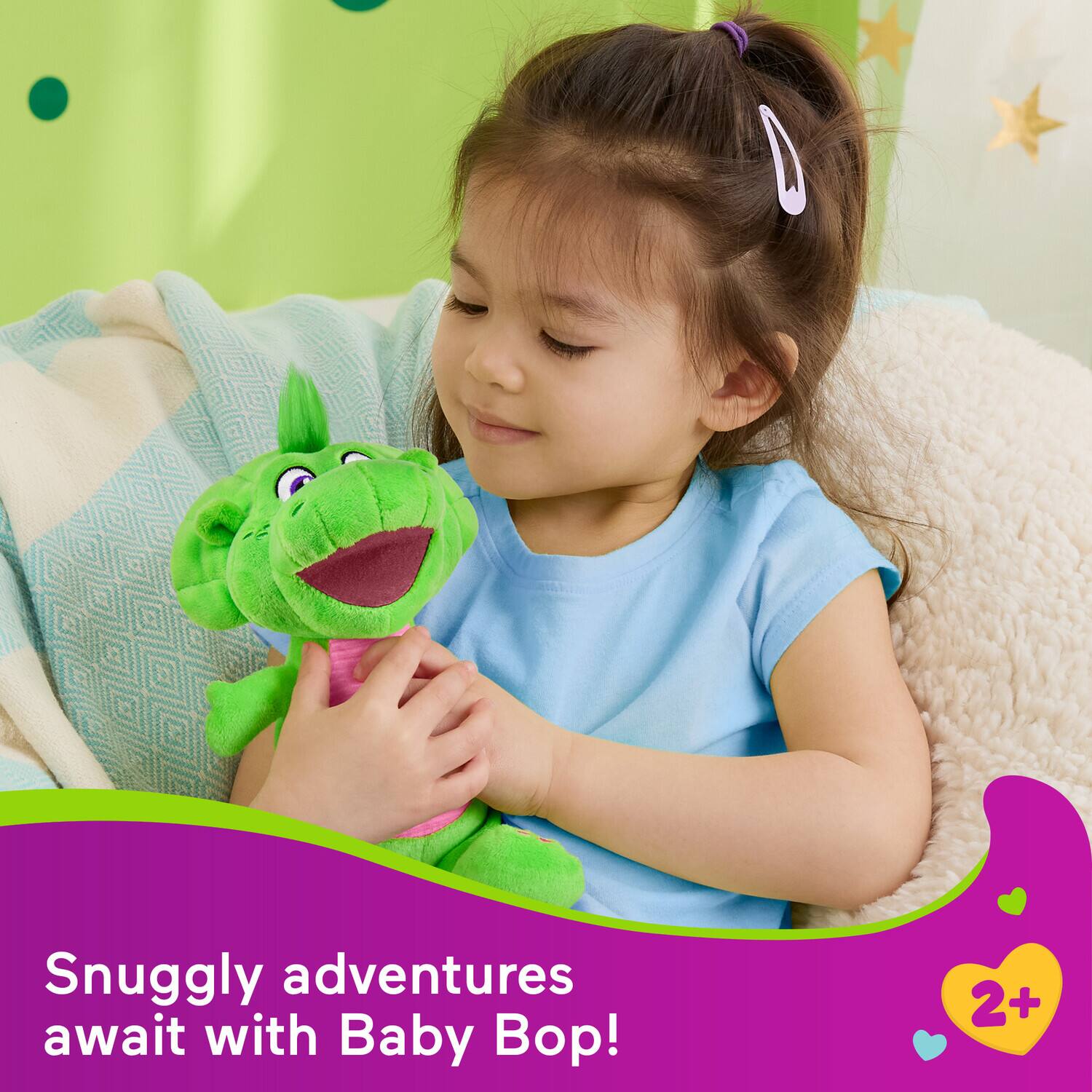 Snuggly adventures await with Baby Bop! 2+