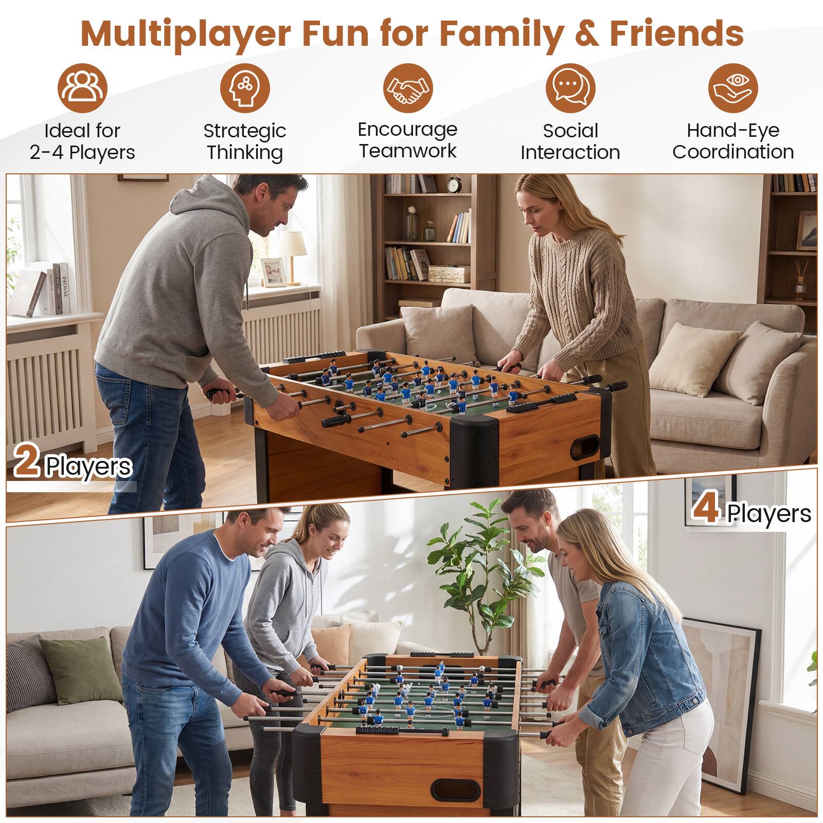 Multiplayer Fun for Family & Friends

- Ideal for 2-4 Players
- Strategic Thinking
- Encourage Teamwork
- Social Interaction
- Hand-Eye Coordination

2 Players

4 Players