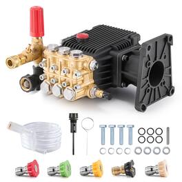 VEVOR - Pressure Washer Pump, 1" Shaft Horizontal Triplex Plunger, 4400 PSI, 4.4GPM, Replacement Power Washer Pumps Kit - Black