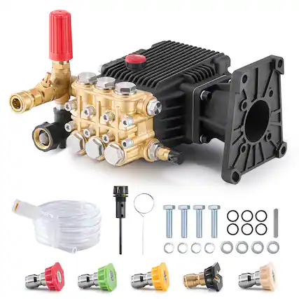 Front. VEVOR - Pressure Washer Pump, 1" Shaft Horizontal Triplex Plunger, 4400 PSI, 4.4GPM, Replacement Power Washer Pumps Kit - Black.