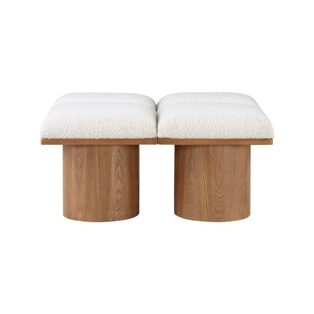 Left. Meridian Furniture - Pavilion Cream Boucle Fabric Bench - Cream Boucle Fabric.