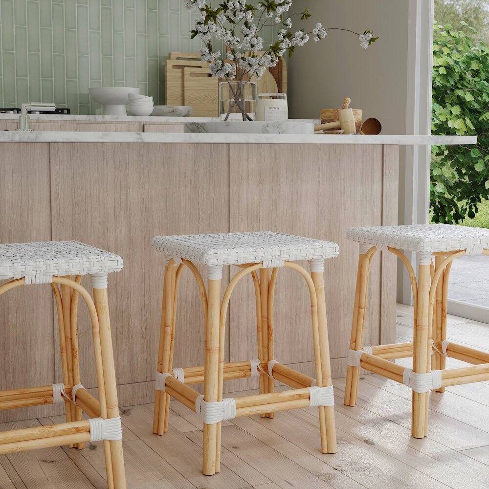 Alt View 4. Butler Specialty - Riviera Square 24"H Rattan Counter Stool - Glossy White.