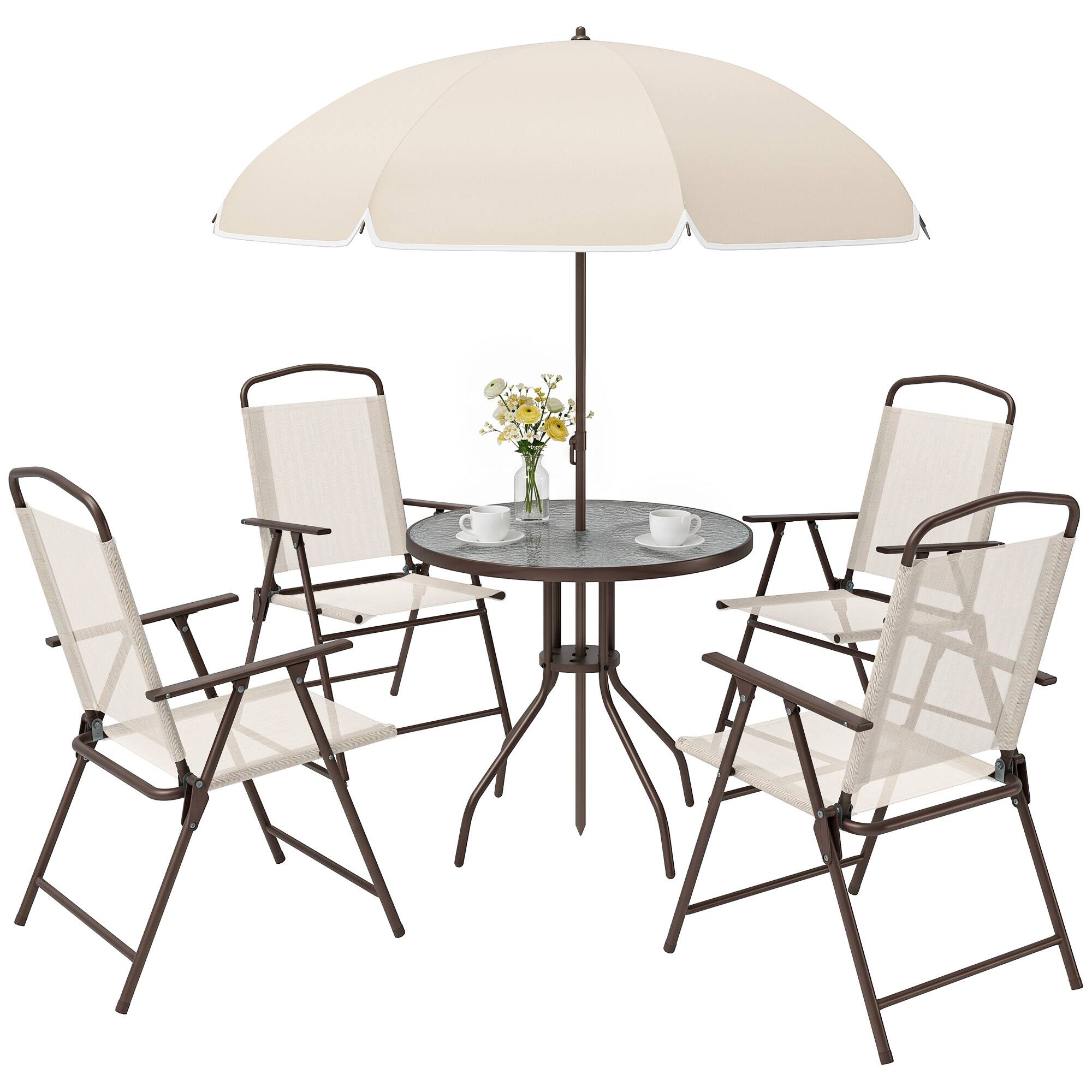 Outsunny - Piece Patio Dining Set for 4 with Umbrella - Beige